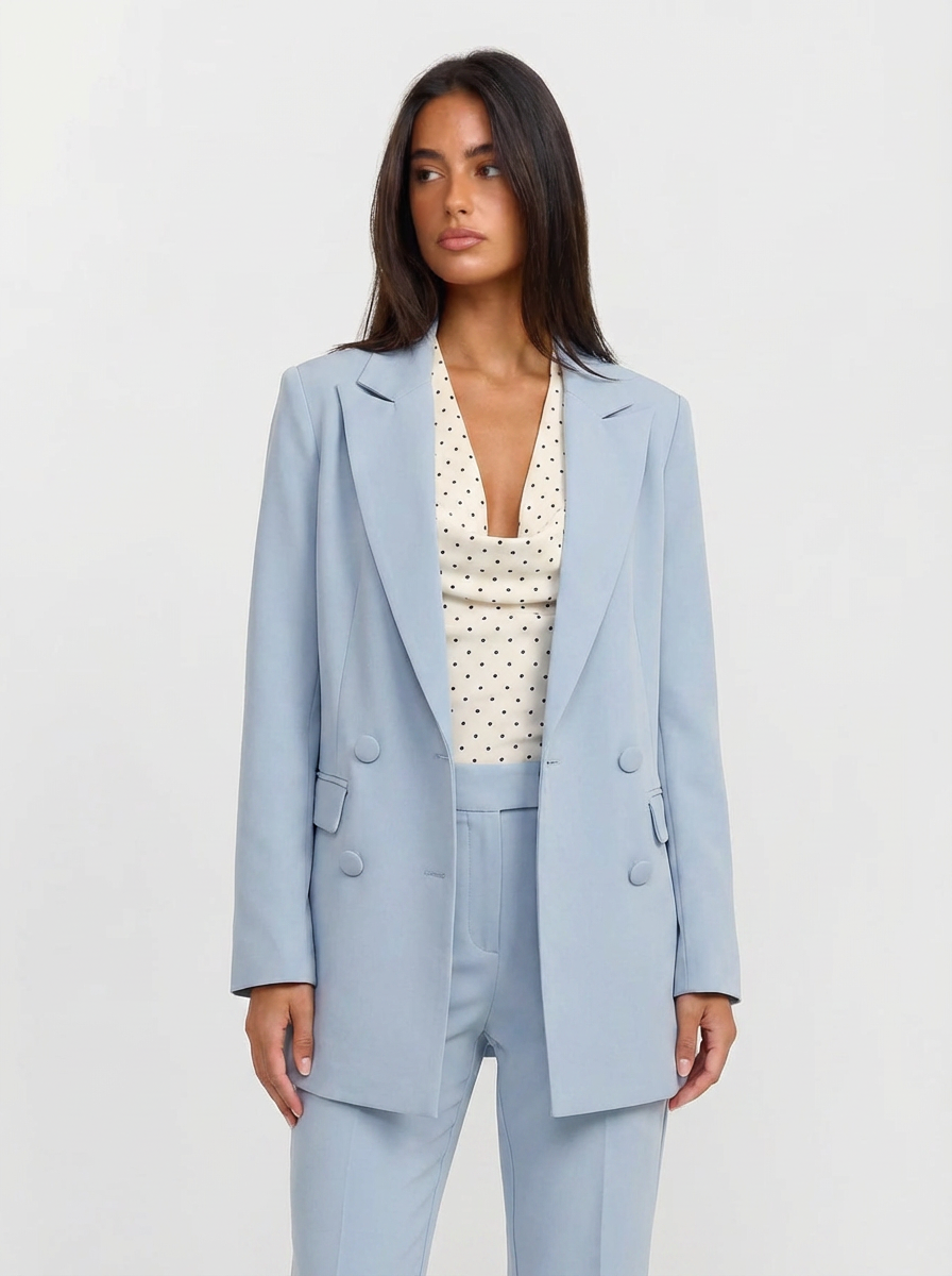 Savannah | Women's Blue Double Breasted Longline Blazer Suit Set