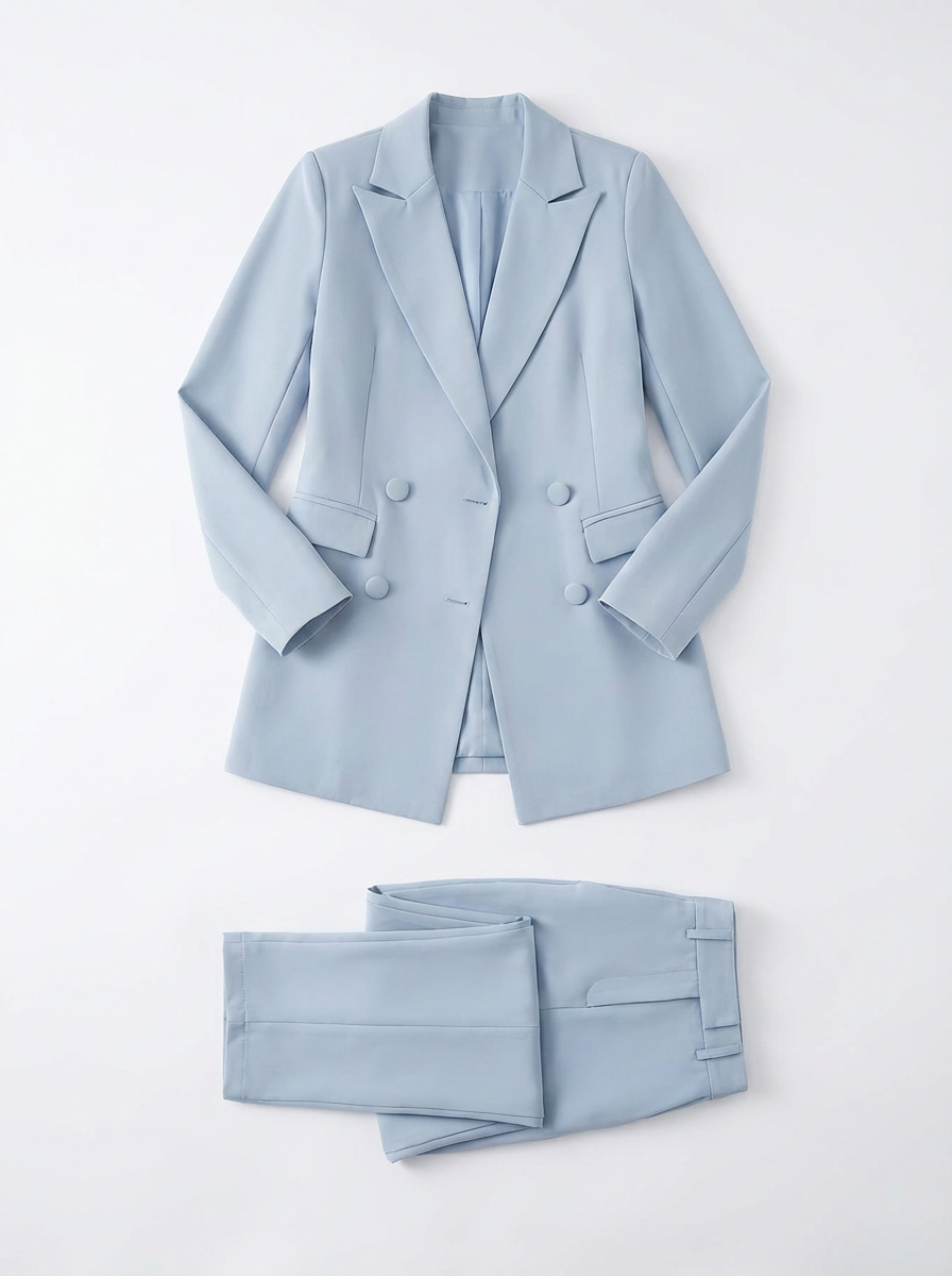 Savannah | Women's Blue Double Breasted Longline Blazer Suit Set 2