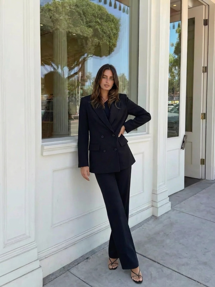 Seraphina | Women's Black Double Breasted Blazer Trouser Suit 1