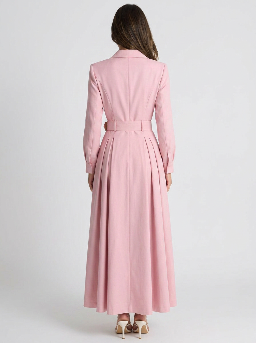 Shania | Pink Belted Long Sleeve Dress Maxi 