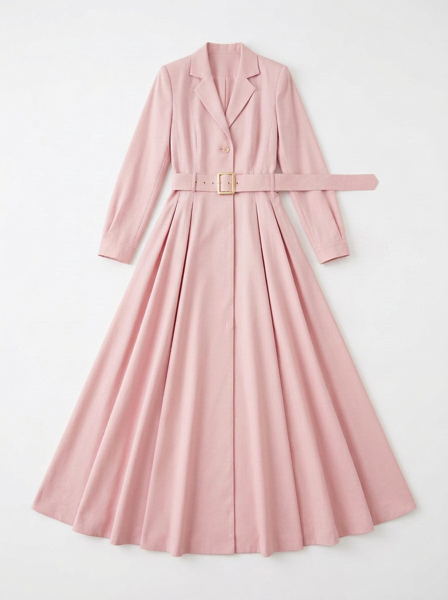 Shania | Pink Belted Long Sleeve Dress Maxi 