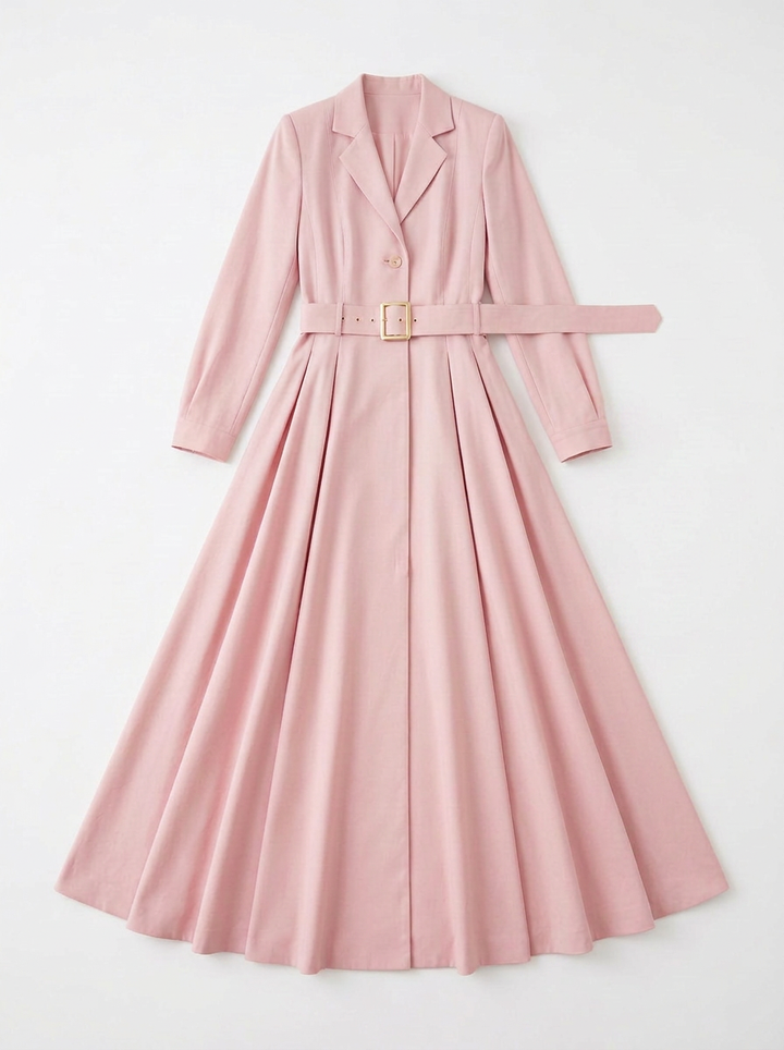 Shania | Pink Belted Long Sleeve Dress Maxi 