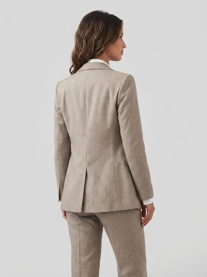 Simone | Women's Taupe Three Piece Blazer Vest Trouser Suit 2