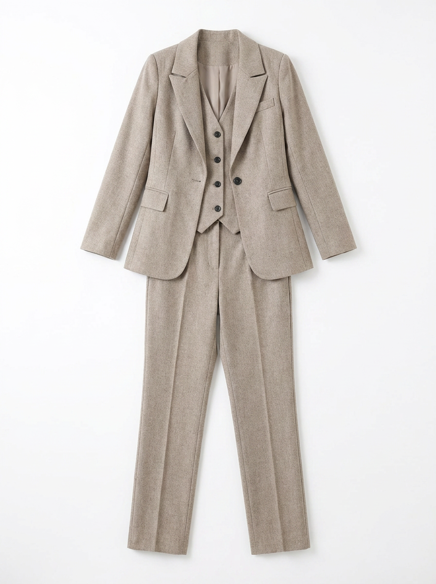 Simone | Women's Taupe Three Piece Blazer Vest Trouser Suit 3