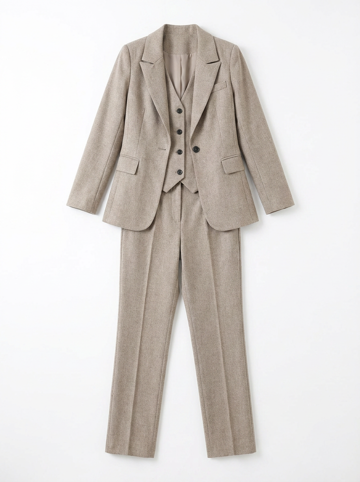 Simone | Women's Taupe Three Piece Blazer Vest Trouser Suit 3