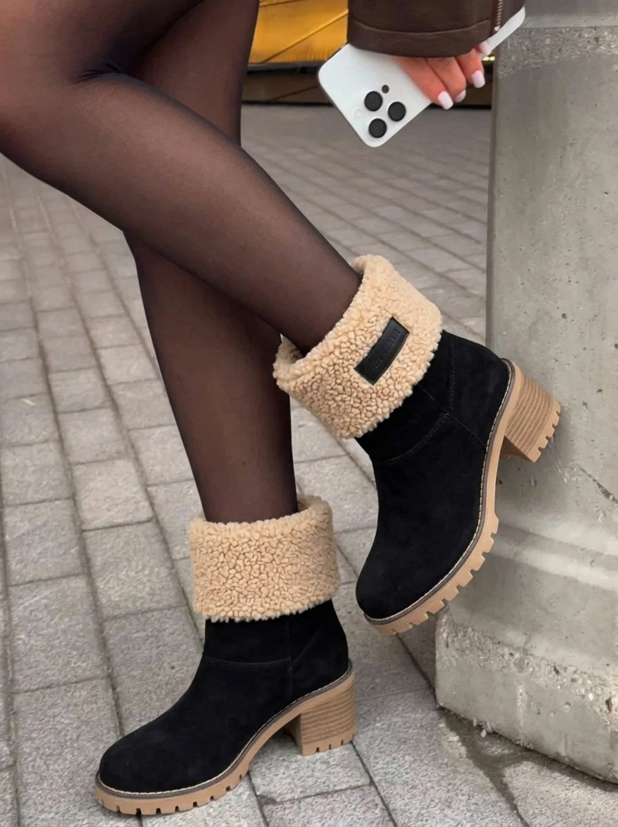 Skye | Women's Ankle Boots Block Heel Sherpa Cuff