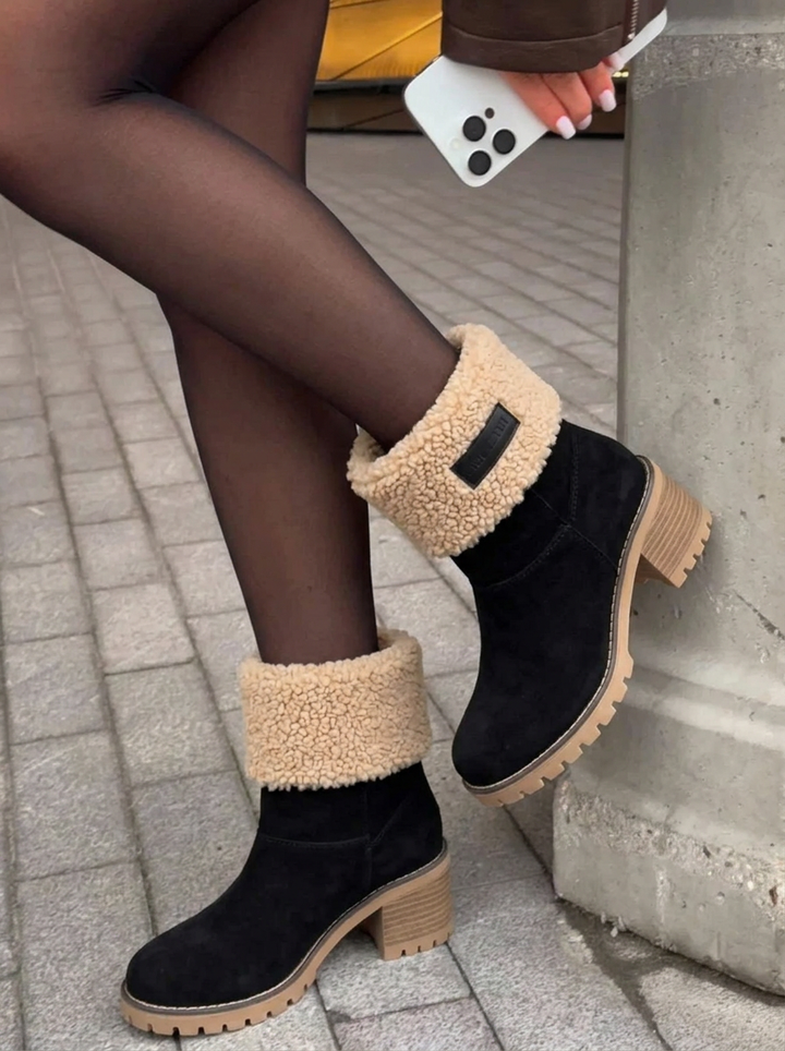 Skye | Women's Ankle Boots Block Heel Sherpa Cuff