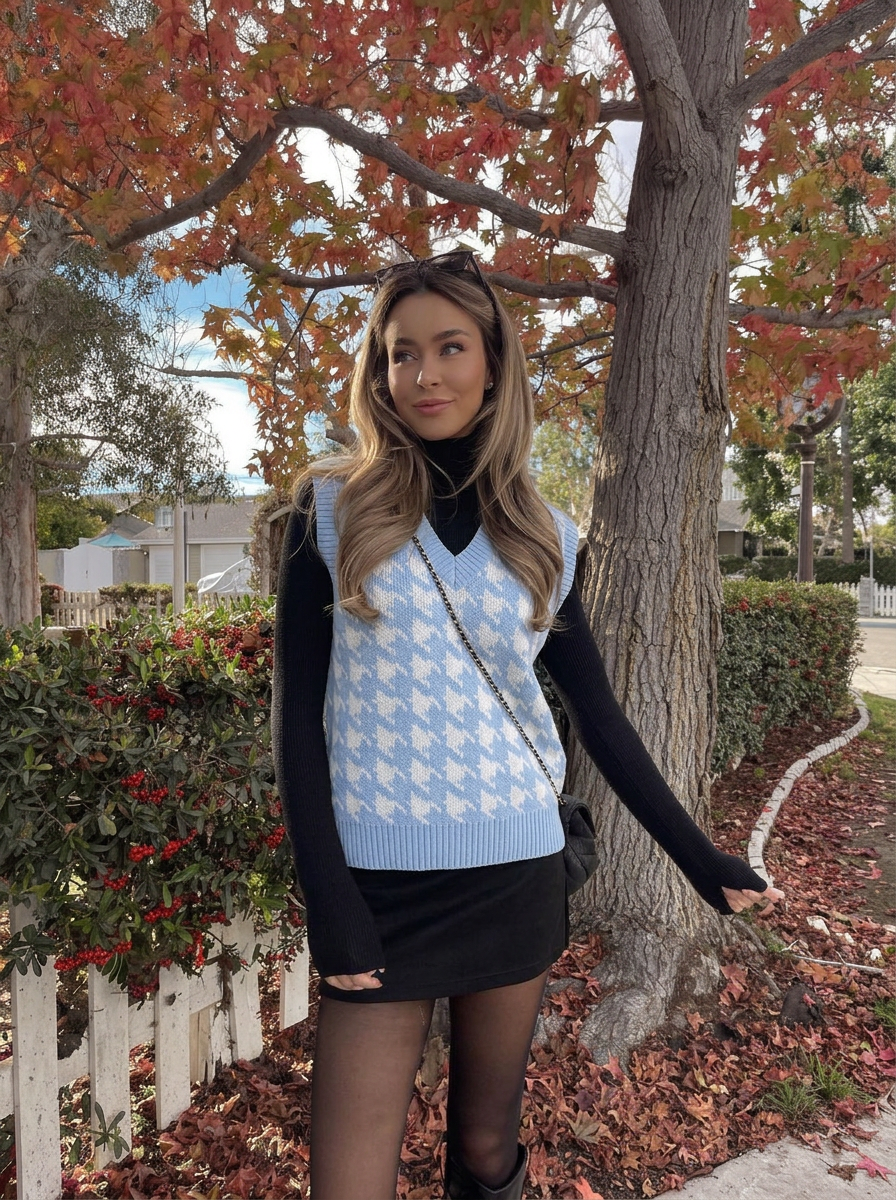 Sloane | Houndstooth Knit Vest