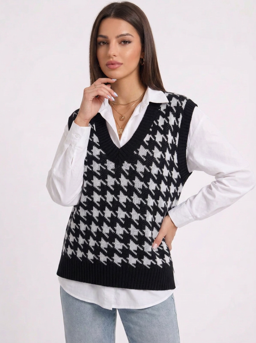 Sloane | Houndstooth Knit Vest