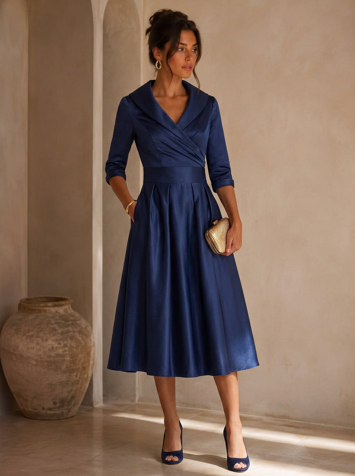 Sophia | Midi Dress with Collar and Pockets