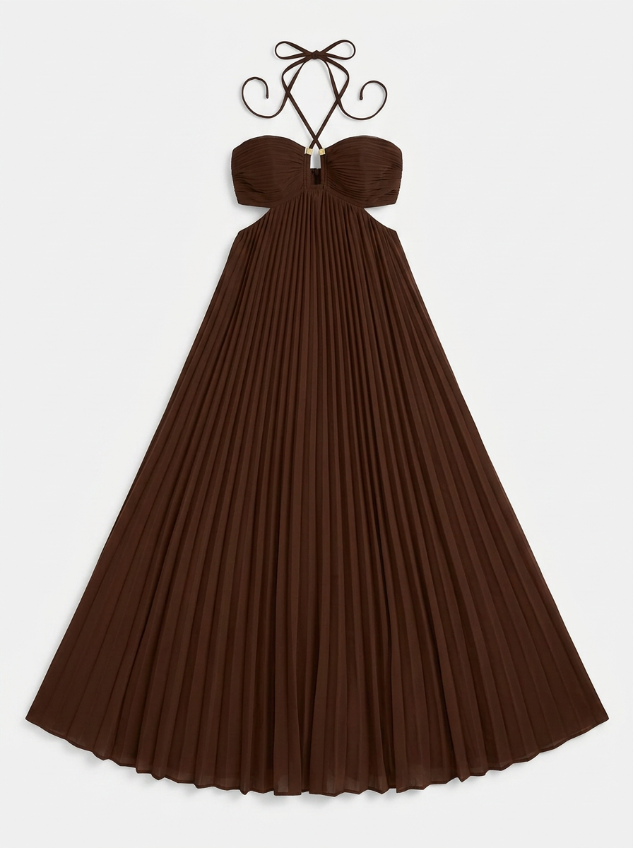 Sophia | Pleated Halter Neck Maxi Dress