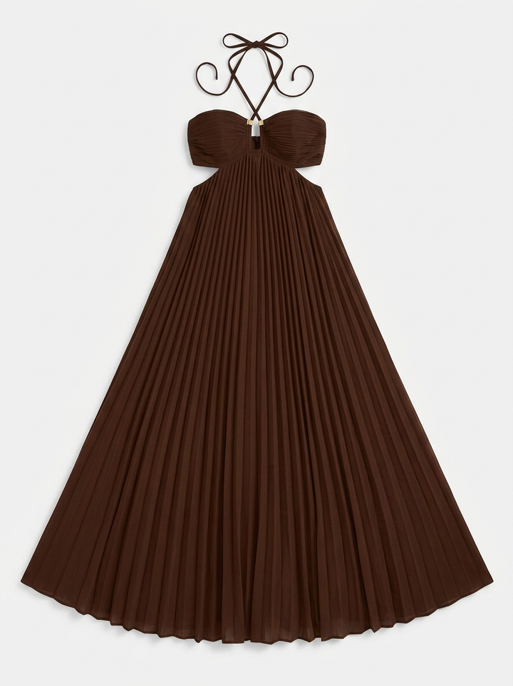 Sophia | Pleated Halter Neck Maxi Dress