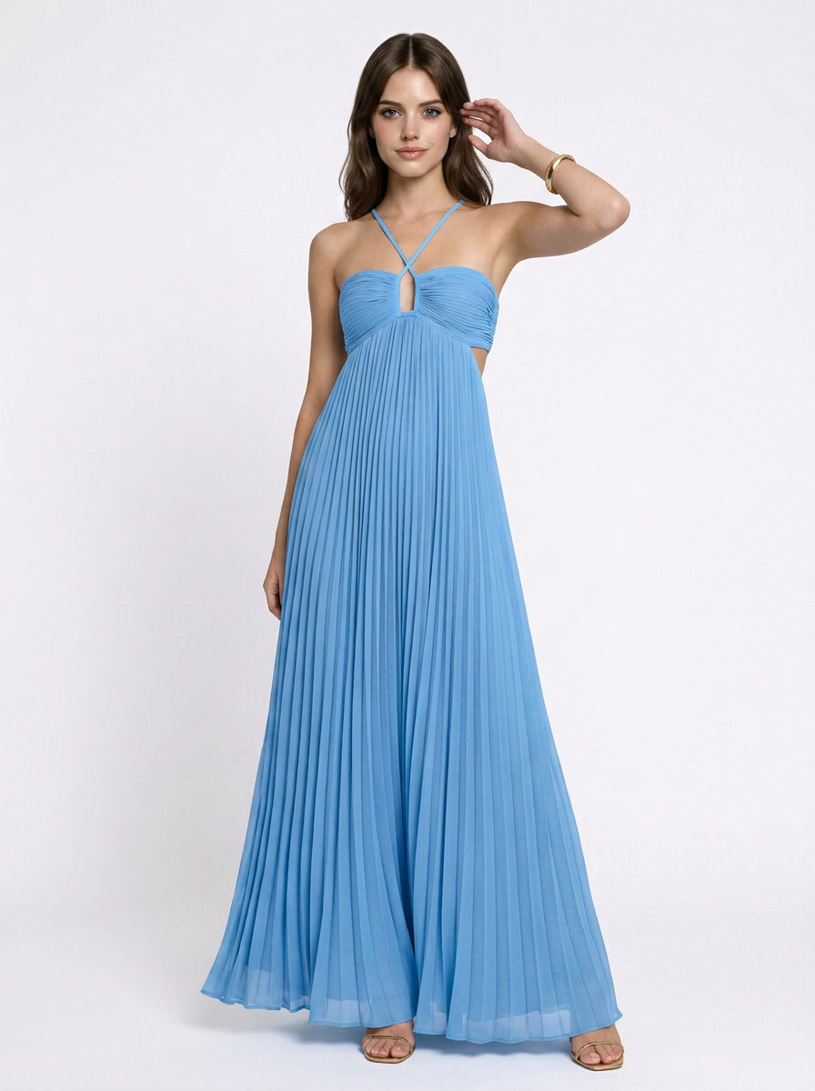 Sophia | Pleated Halter Neck Maxi Dress
