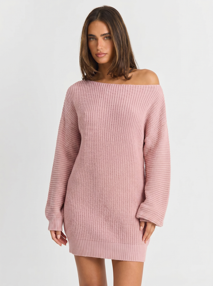 Sophie | Women's Knit Dress with Off Shoulder & Long Sleeve Mini