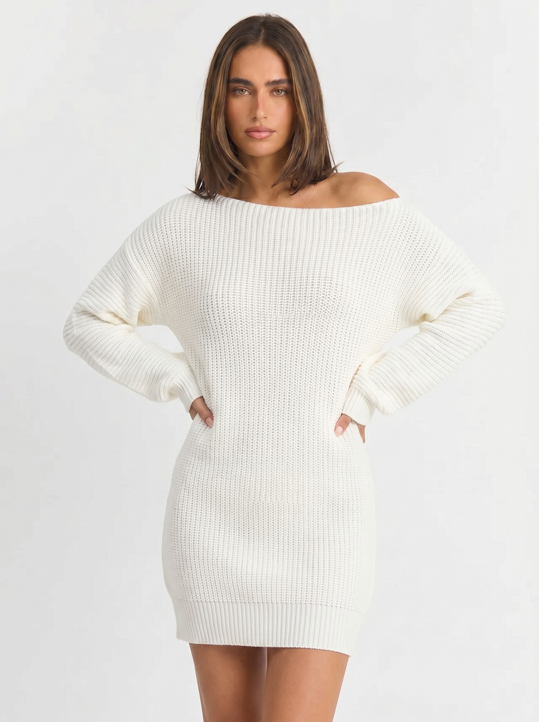 Sophie | Women's Knit Dress with Off Shoulder & Long Sleeve Mini
