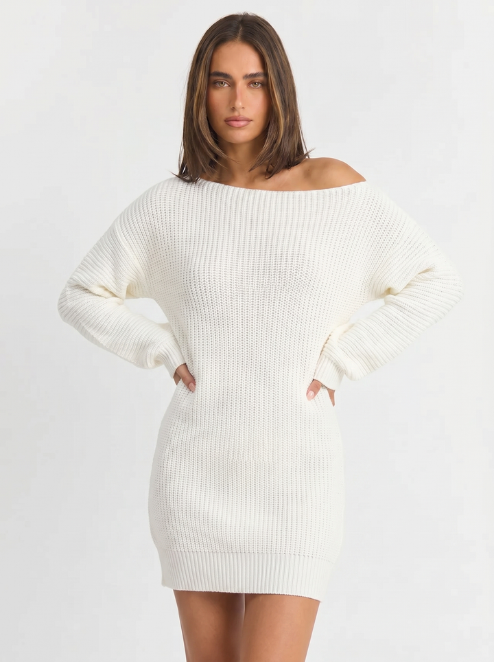 Sophie | Women's Knit Dress with Off Shoulder & Long Sleeve Mini