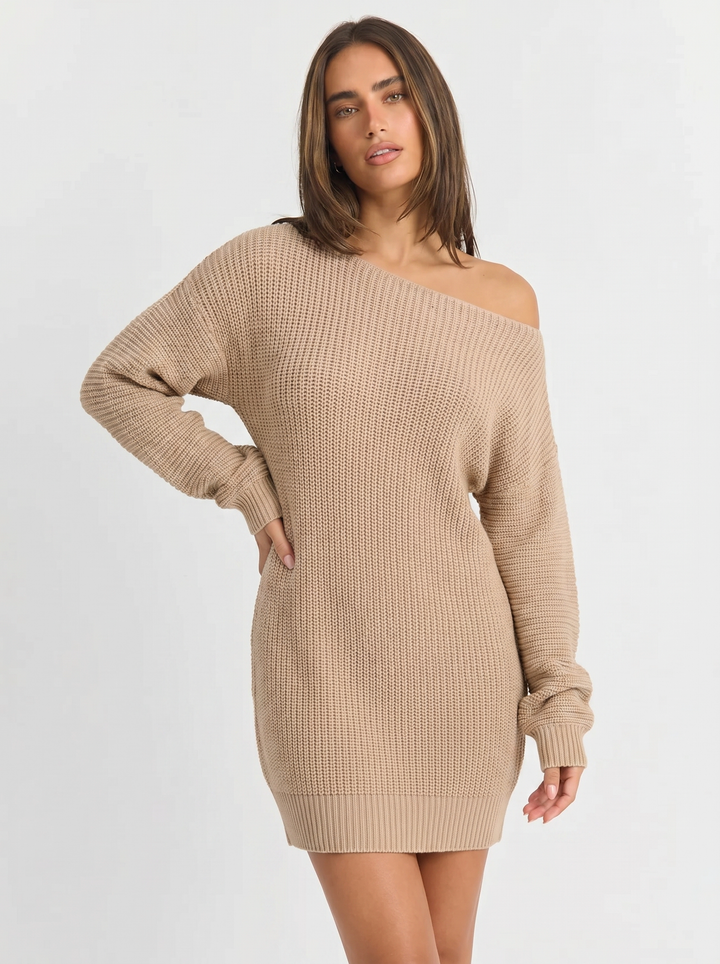 Sophie | Women's Knit Dress with Off Shoulder & Long Sleeve Mini