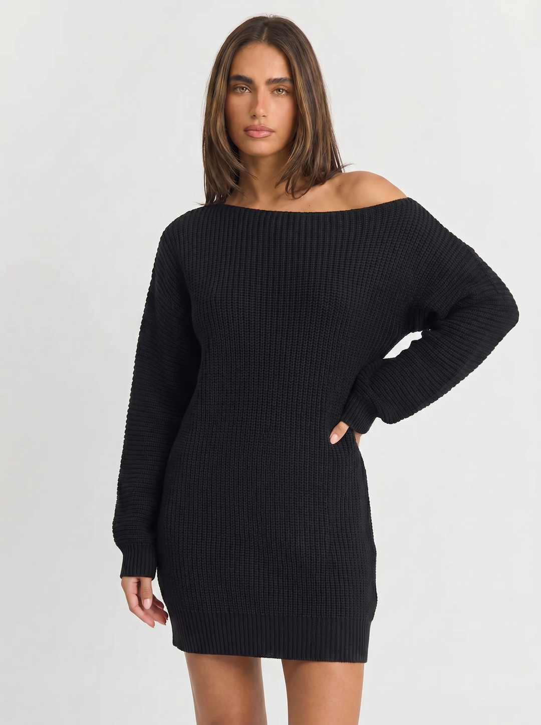 Sophie | Women's Knit Dress with Off Shoulder & Long Sleeve Mini