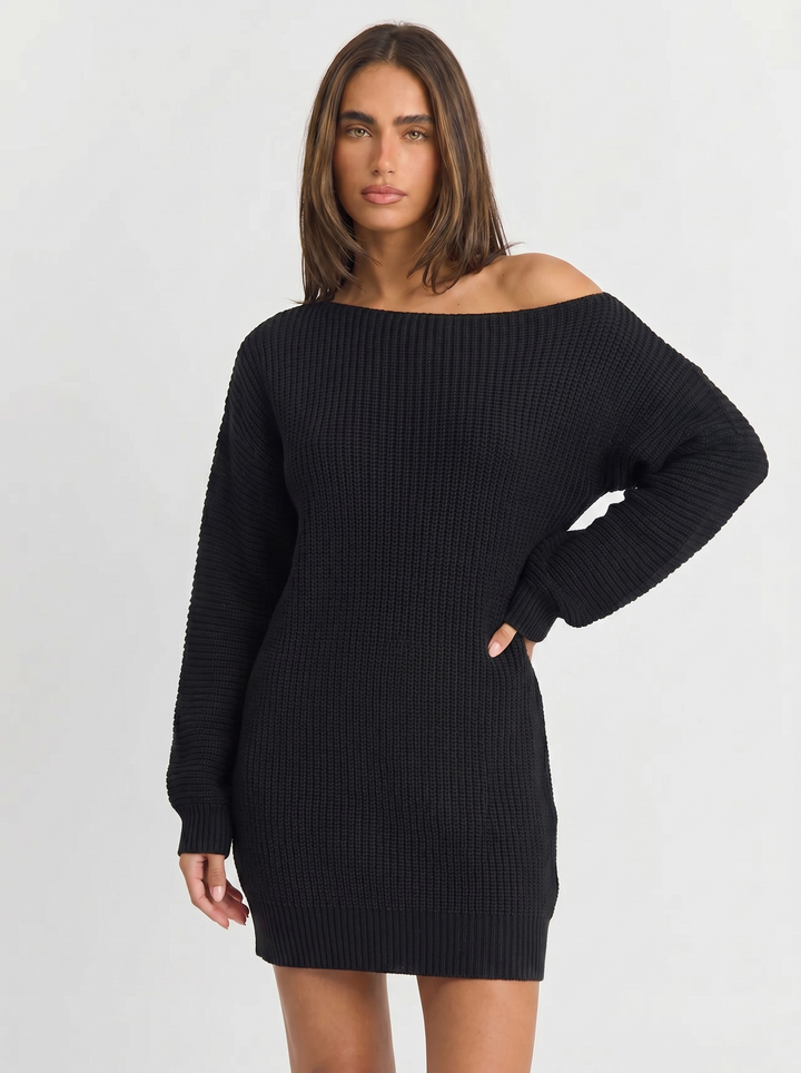 Sophie | Women's Knit Dress with Off Shoulder & Long Sleeve Mini