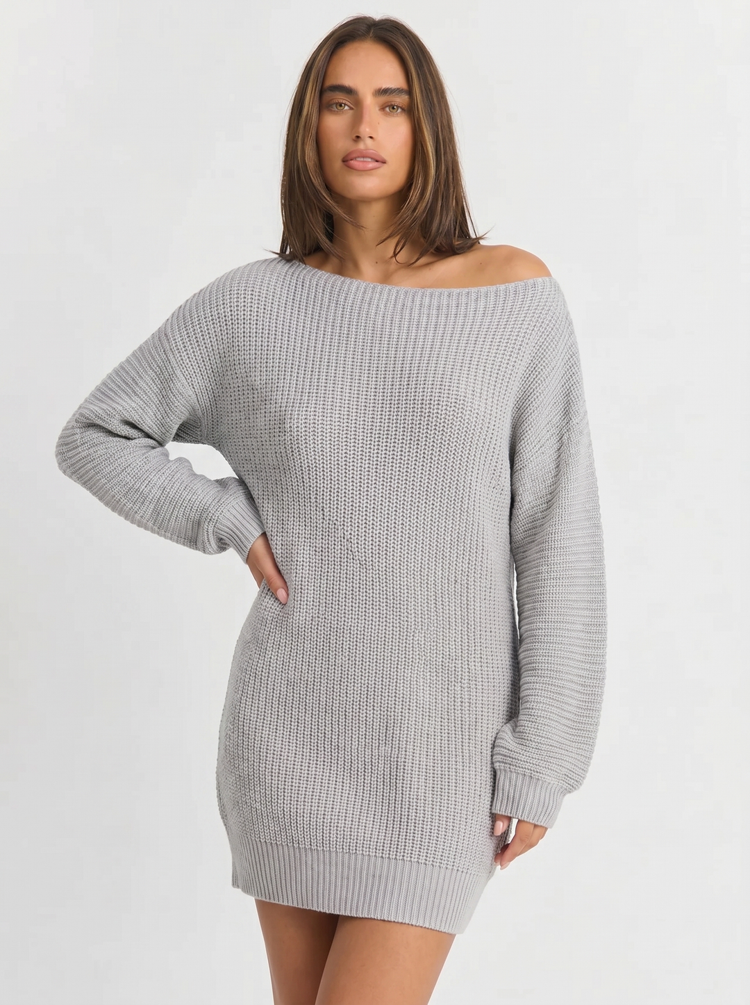Sophie | Women's Knit Dress with Off Shoulder & Long Sleeve Mini