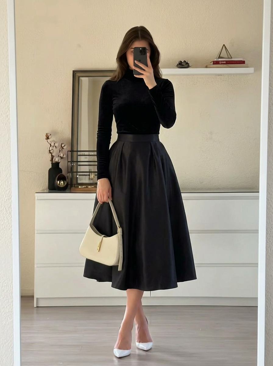 Sophie | Women's Velvet Turtleneck Winter Midi Dress