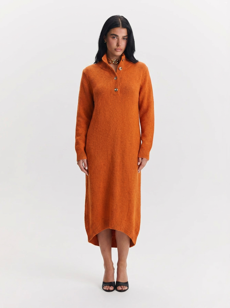 Stella | Women's Mock Neck Henley Sweater Dress