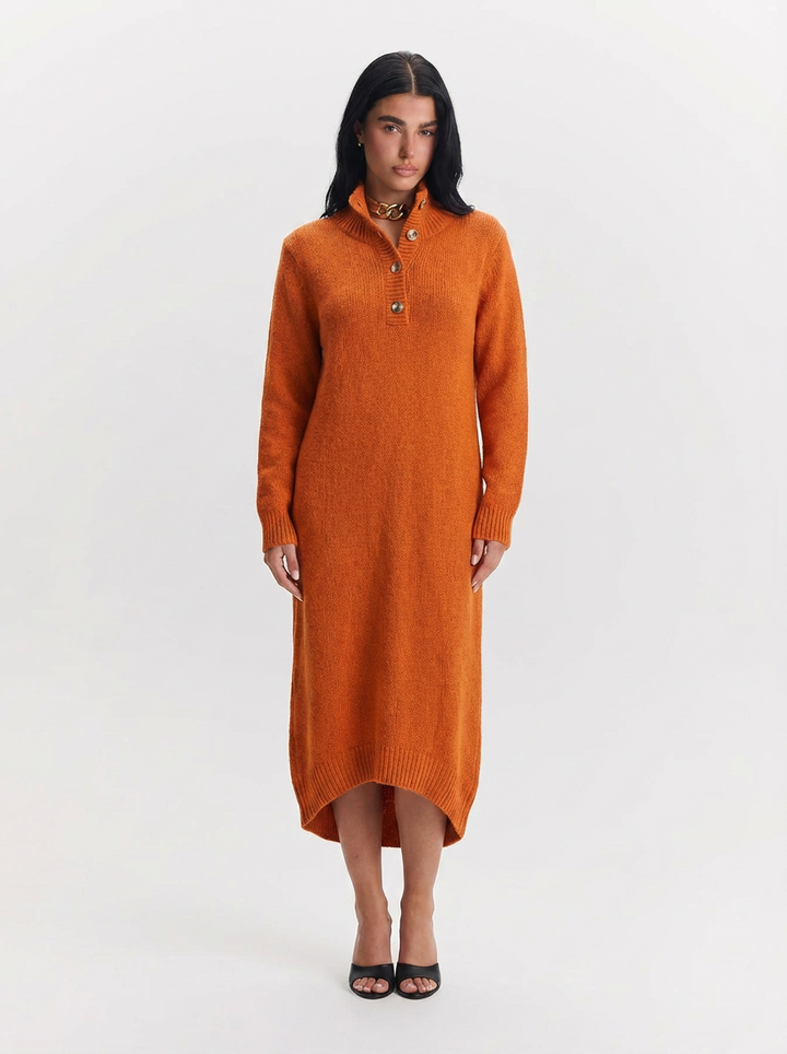 Stella | Women's Mock Neck Henley Sweater Dress