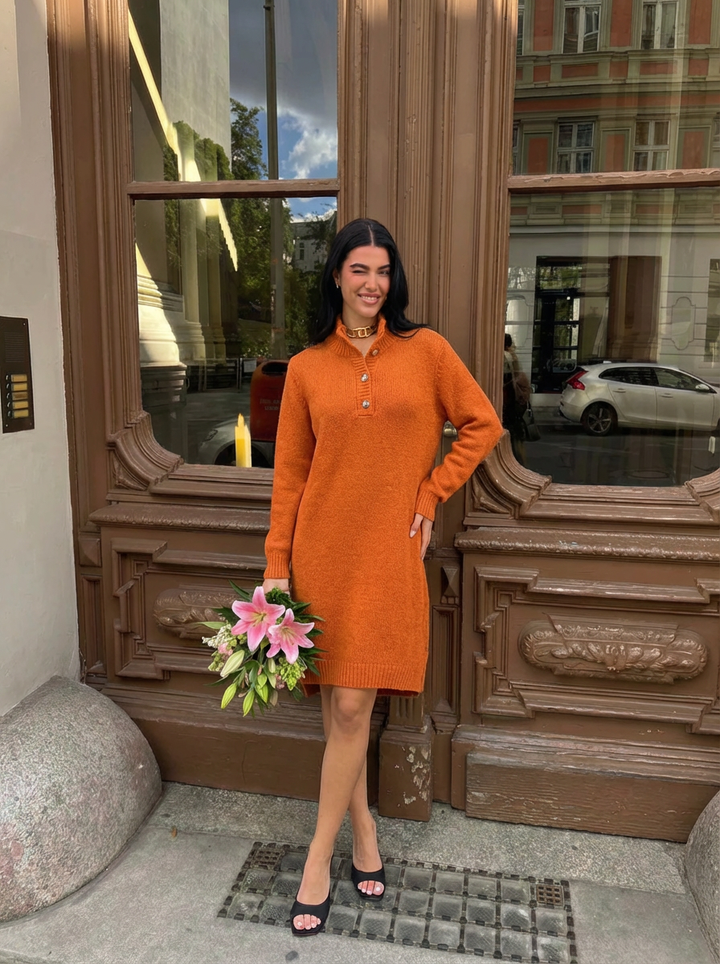 Stella | Women's Mock Neck Henley Sweater Dress 1