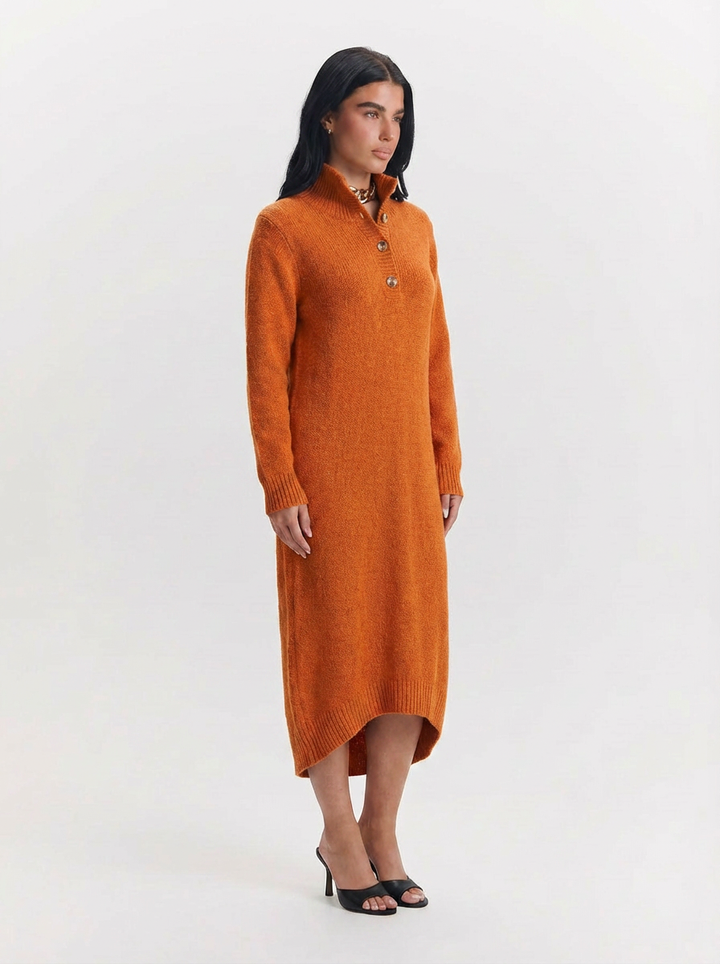 Stella | Women's Mock Neck Henley Sweater Dress 2