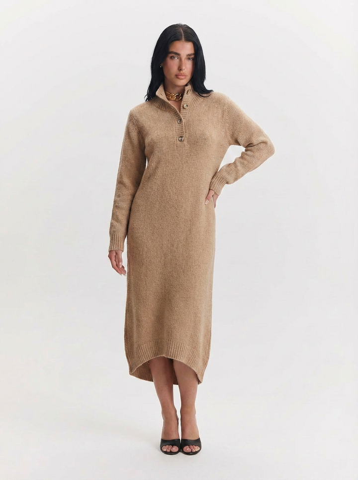 Stella | Women's Mock Neck Henley Sweater Dress 4