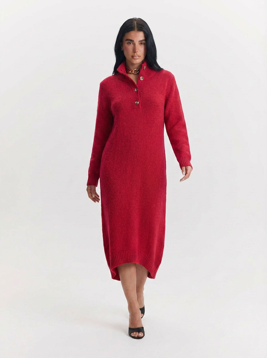 Stella | Women's Mock Neck Henley Sweater Dress 5