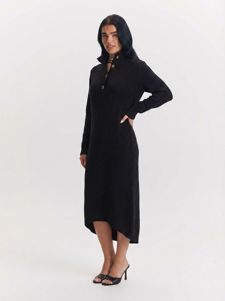 Stella | Women's Mock Neck Henley Sweater Dress 6