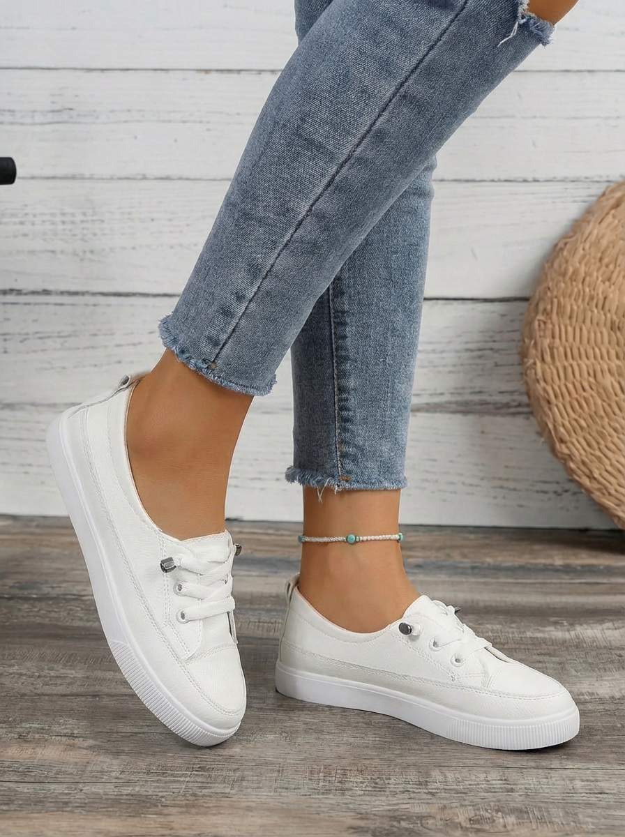 Stella | Women's White Lace-Up Flat Sneakers 1