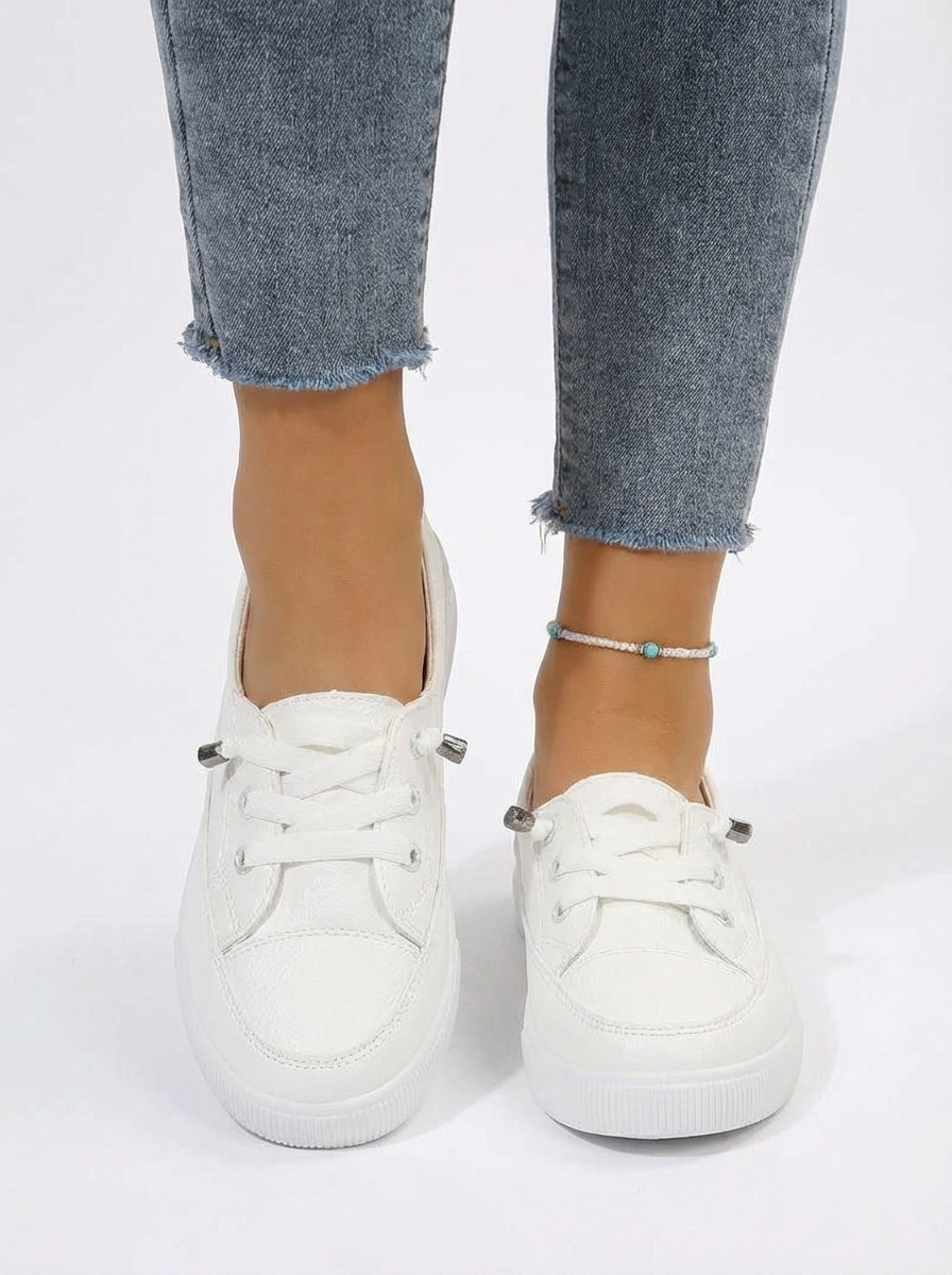 Stella | Women's White Lace-Up Flat Sneakers 2