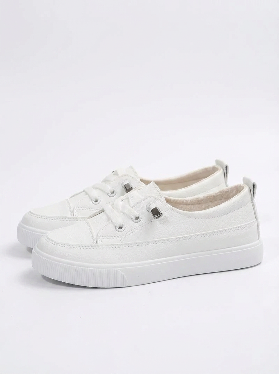 Stella | Women's White Lace-Up Flat Sneakers 3