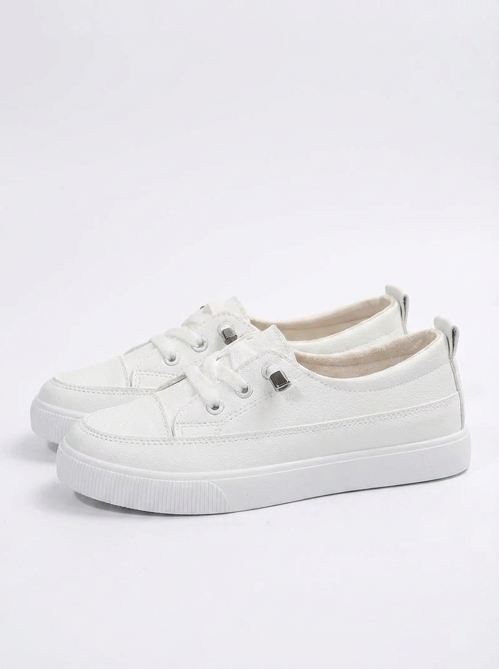 Stella | Women's White Lace-Up Flat Sneakers 3
