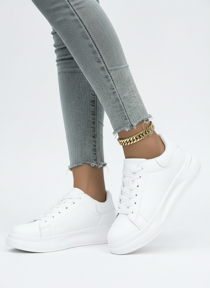 Stella | Women's White Lace Up Platform Sole Low Top Sneaker