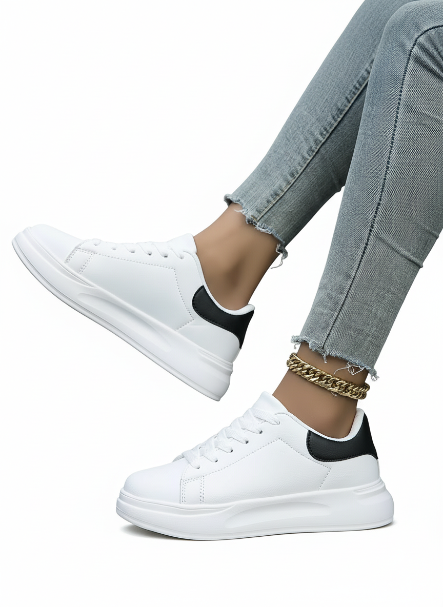 Stella | Women's White Lace Up Platform Sole Low Top Sneaker 4
