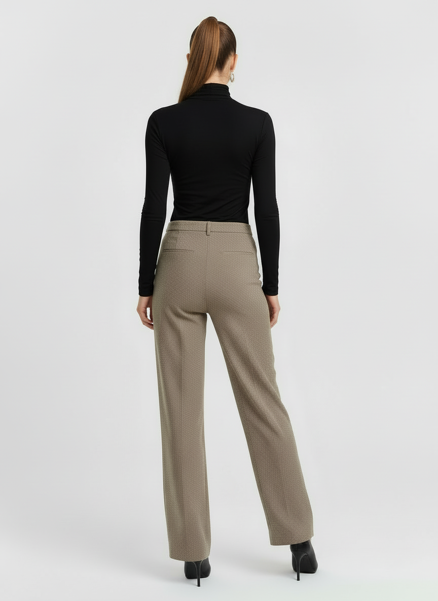 Talia | Women's Herringbone Wide Leg Cotton Trousers 3