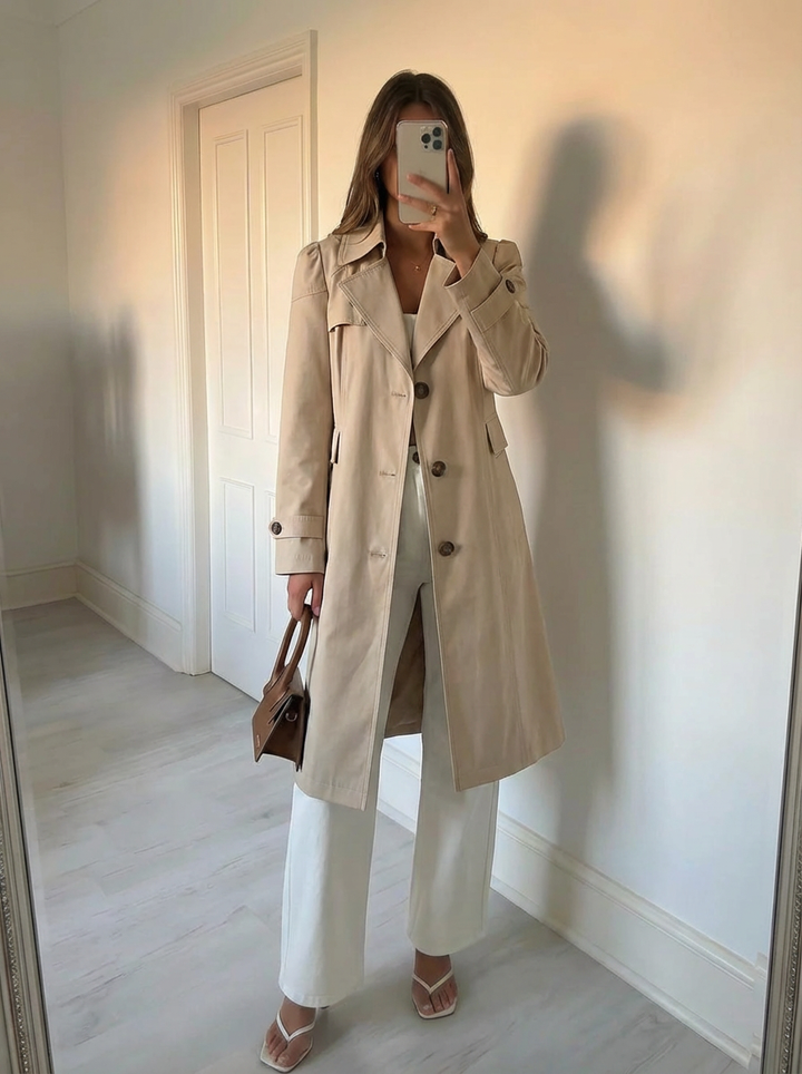 Tanya | Women's Beige Trench Coat Single Breasted 1
