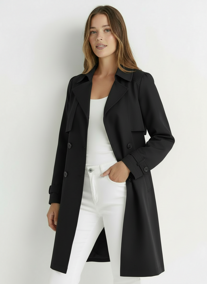 Tara | Women's Black Double-Breasted Maxi Trench Coat