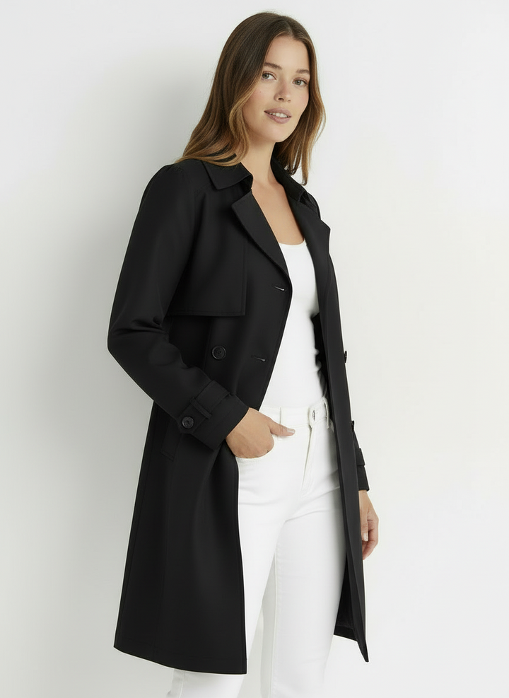 Tara | Women's Black Double-Breasted Maxi Trench Coat 2