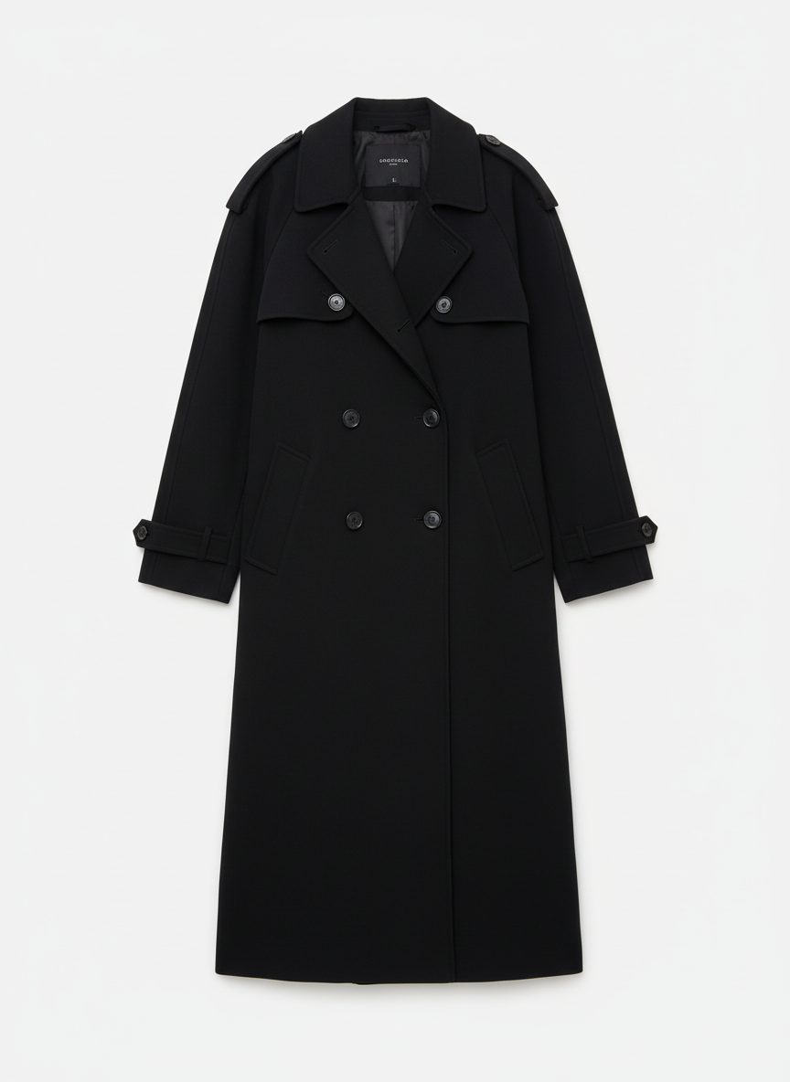Tara | Women's Black Double-Breasted Maxi Trench Coat 3