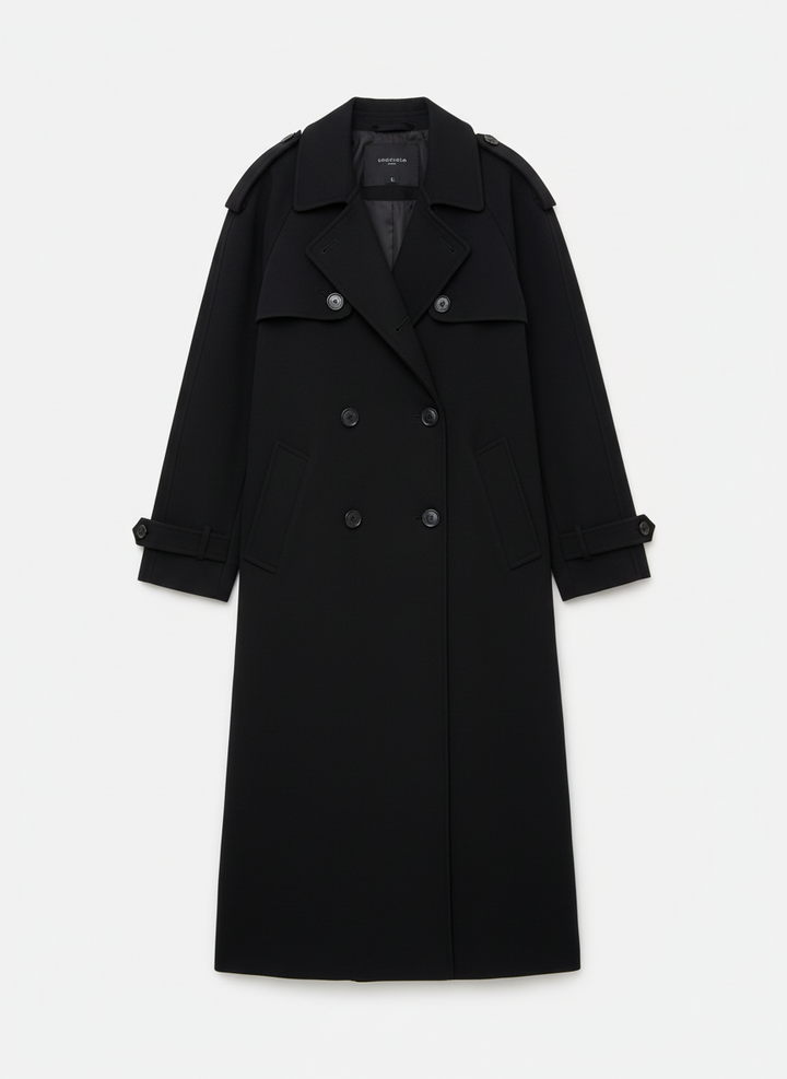 Tara | Women's Black Double-Breasted Maxi Trench Coat 3