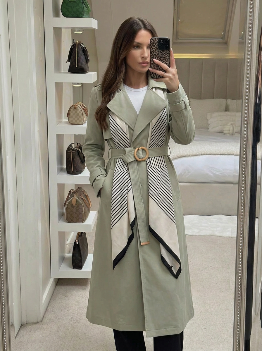 Tatiana | Women's Notch Lapel Belted Longline Trench Coat 1