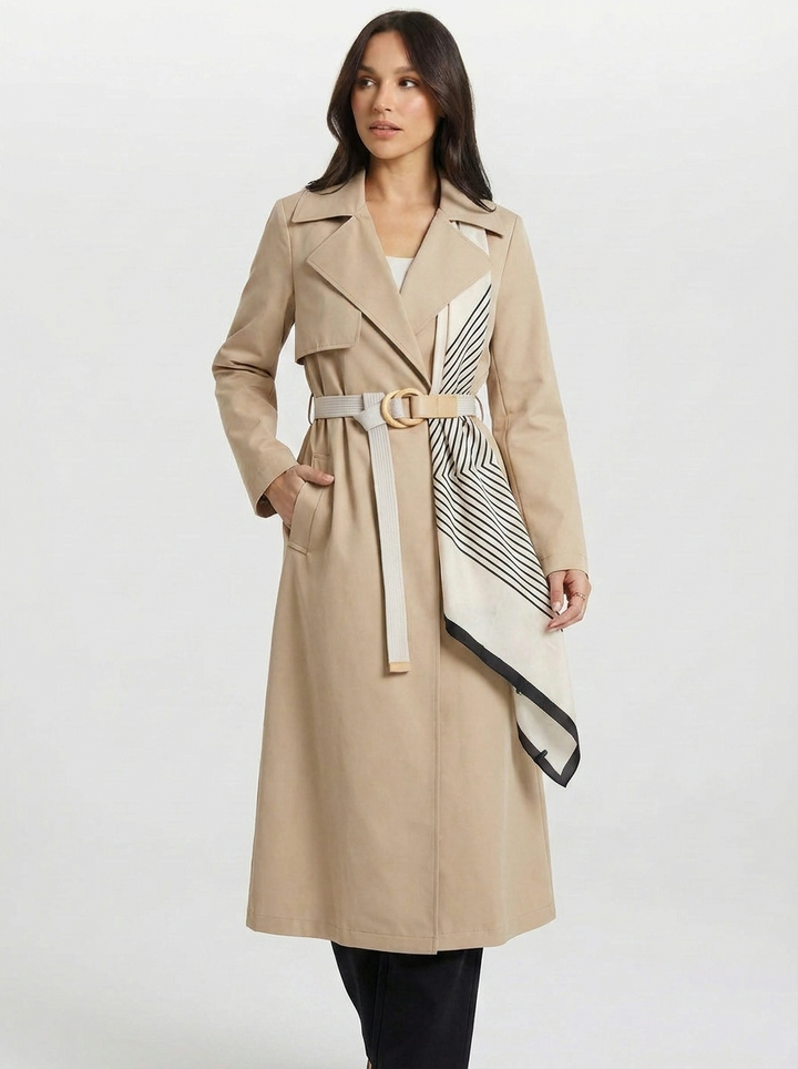 Tatiana | Women's Notch Lapel Belted Longline Trench Coat 5