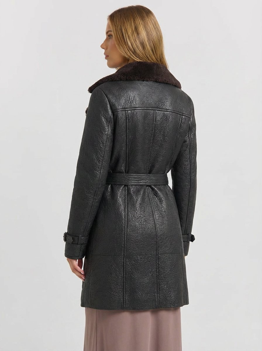 Tatum | Women's Black Double Breasted Leather Trench Coat 2