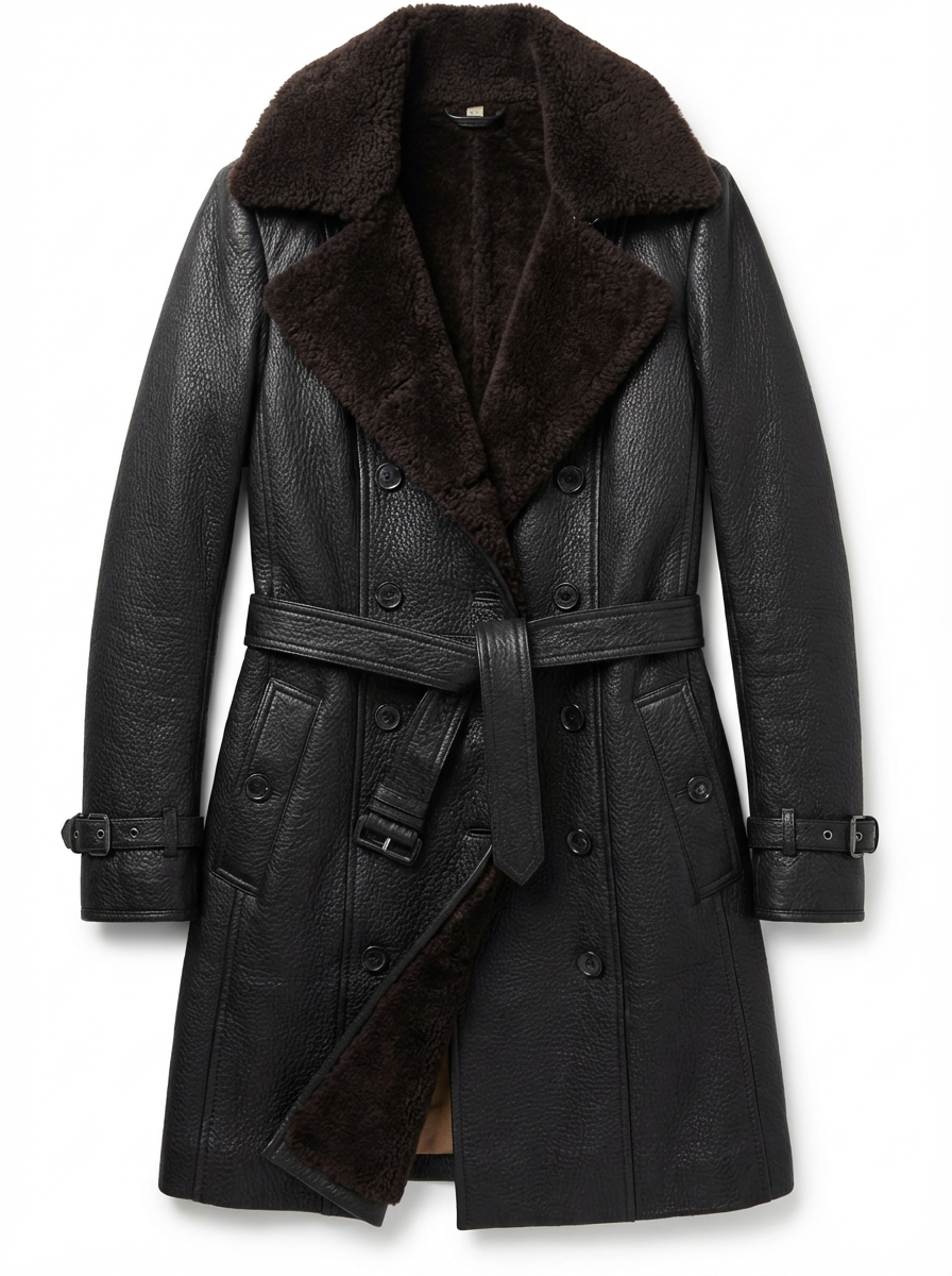Tatum | Women's Black Double Breasted Leather Trench Coat 3