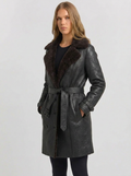 Tatum | Women's Black Leather Wool Trench Coat