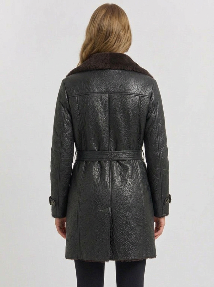Tatum | Women's Black Leather Wool Trench Coat